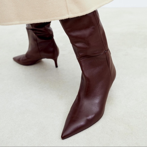 NWT. Zara Heeled High Leather Boots. Size 6.5 - Picture 3 of 6